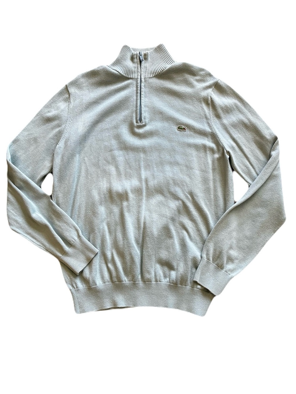 Lacoste 1/4 Zip Cotton Knit Sweater Men’s S Light Blue Green Croc